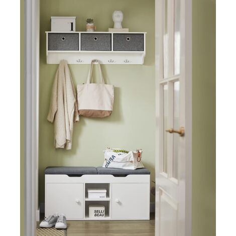 SoBuy Scarpiera da Ingresso Panca con due cuscini - Panca Contenitore Salvaspazio con Vano Portaoggetti - Bianco 100x48x34 cm - 136kg di Portata per Corridoio, Soggiorno, Camera da Letto - FSR96-W