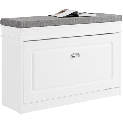 SoBuy Scarpiera Salvaspazio Slim con Seduta - Panca Scarpiera da Ingresso Contenitore in Legno, Mobile Ingresso per Scarpe, Regolabile, 75x24x51 cm, Bianco, FSR82-L-W