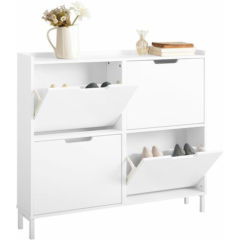 SoBuy Scarpiera Slim da Ingresso con 4 ante e 4 scomparti Salvaspazio 100x19x91 cm Bianco FSR100-W