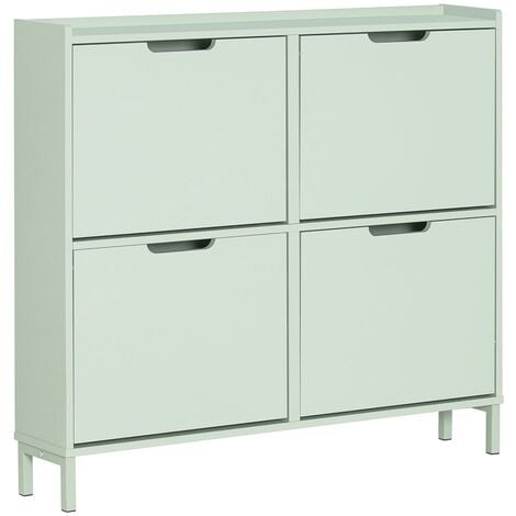 SoBuy Scarpiera Slim da Ingresso con 4 ante e 4 scomparti Salvaspazio 100x19x91 cm Verde FSR100-GR