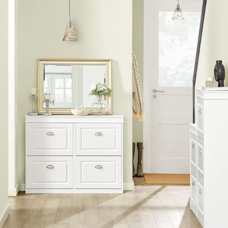 SoBuy Scarpiera Slim Salvaspazio Mobiletto da Ingresso con 4 Ante a Ribalta, Armadio Portascarpe Scarpiera Moderna per Ingresso, Corridoio o Camera da Letto 105x24x83cm Bianca FSR79-W