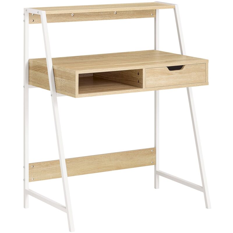 Sobuy - Scrivania Piccola con libreria, cassetto e cubo Misura del Piano del Tavolo L76P50A75 cm FWT63-N