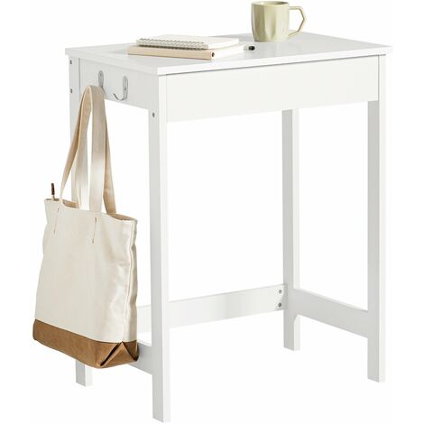 SoBuy Scrivania Salvaspazio con 1 Cassetto e 2 Ganci Tavolo da Lavoro Angolare Piccolo per Ufficio o Studio Scrivania Bianca per Casa, Cameretta o Computer 60x40x77cm FWT43-W