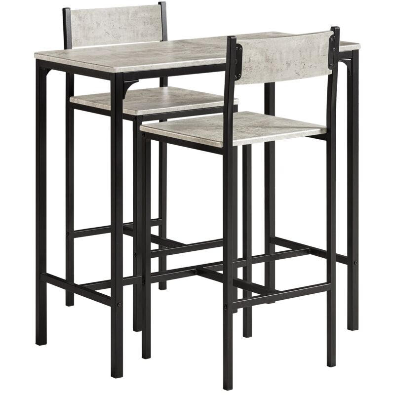 Set 3 Pezzi Tavolo con 2 sgabelli Alto Mobile Bar per casa Stile Vintage, Grigio, L89P45A86.5cm OGT03-HG - Sobuy