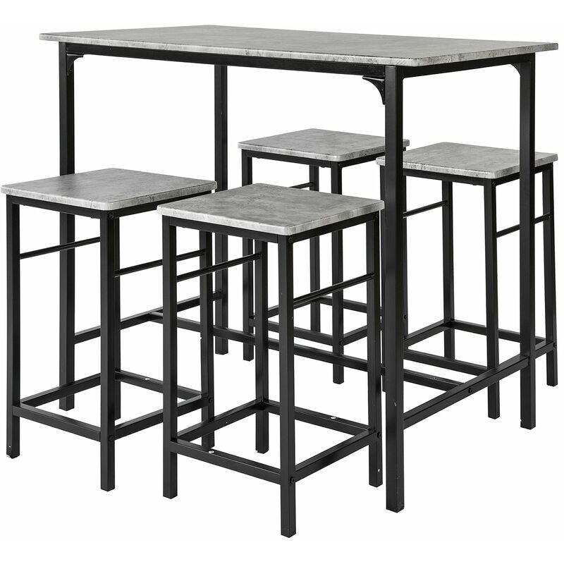 Set 5 Pezzi Tavolo con 4 sgabelli Mobile Bar per casa Stile Industriale L100P60A87 cm Grigio OGT11-HG - Sobuy