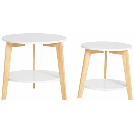 Sobuy – Set de 2 tables basses rondes MDF et bois d'hévéa – Dimensions L50/44 x P50/44 x H45/40 cm – FBT75W