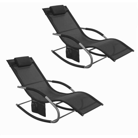 SoBuy Set di 2 Sedie a Dondolo da Esterno in Textilene Nero con Telaio in Metallo, 150x63x87cm, Portata Fino a 150kg - Lettino Prendisole per Terrazza, Piscina, Patio, OGS28-SCHx2