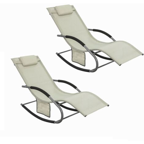 SoBuy Set di 2 sedie a dondolo da esterno Poltrona sedia Sdraio da giardino con cuscino e poggiatesta portata fino a 150 kg Beige 150x63x87 cm OGS28-MIx2