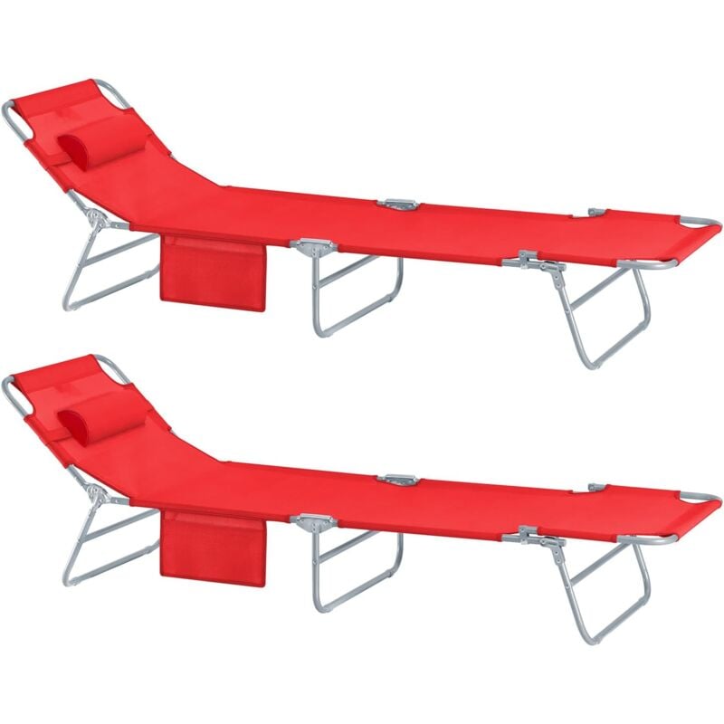 Sobuy - Set of 2 Outdoor Adjustable Back Camping Reclining Chair Red OGS35-Rx2