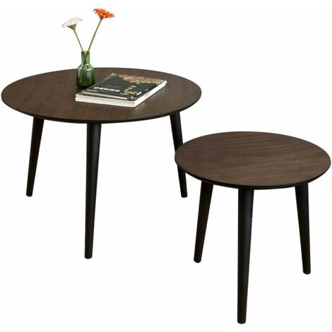 main image of "SoBuy Set of 2,Round Wooden Side Nesting Table,FBT40-BR"