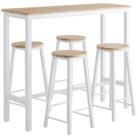SoBuy Set Tavolo da Bar Alto con 4 Sgabelli - Tavolo Salvaspazio per Cucina Piccola e Balcone, Stile Industriale Moderno - Tavolino Alto da Esterno per Giardino o Terrazzo OGT22-WN
