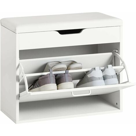 SoBuy Shoe Bench Padded Seat & Flip-drawer,Shoe Cabinet,Shoe Rack,FSR95-W