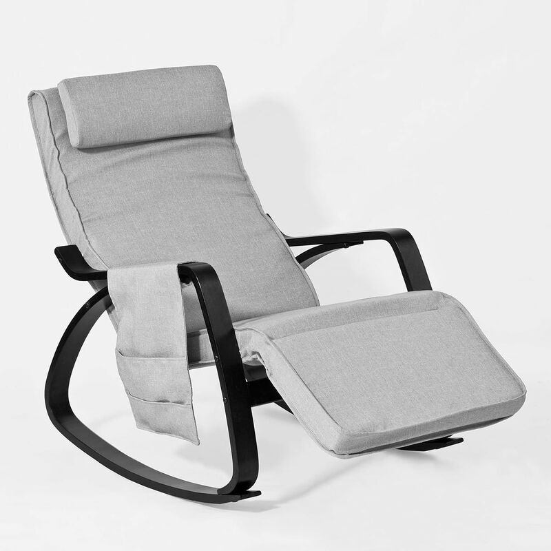 eponge plus épais fauteuil à bascule berçante relax avec pochette latérale amovible, rocking chair bouleau flexible fst20-hg sobuy