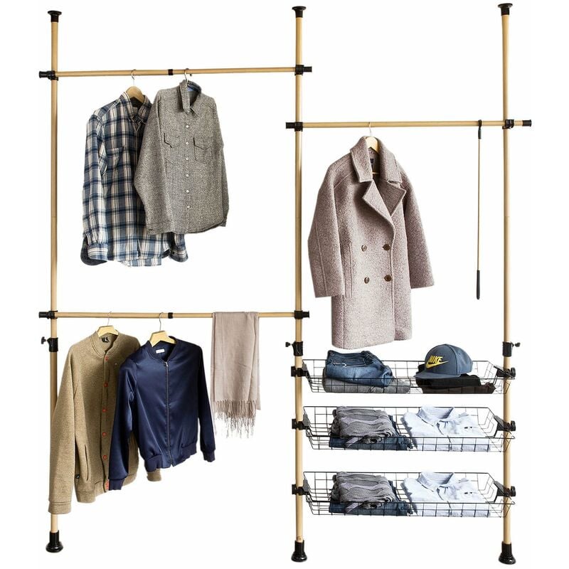 

® Sistema de perchero extensible (160-195 x 38 x 103-278 cm), metal y plástico, color natural, FRG106, ES - Sobuy