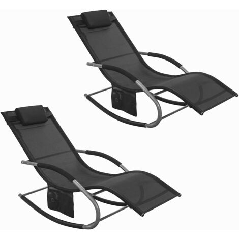 SoBuy Sonnenliege 2 Personen Liegestuhl Gartenliege wetterfest Schaukelstuhl mit Kopfkissen Schaukelliege Strandliege Outdoor Terrasse Balkon Camping bis 150 kg Schwarz Gartenmöbel OGS28-SCHx2