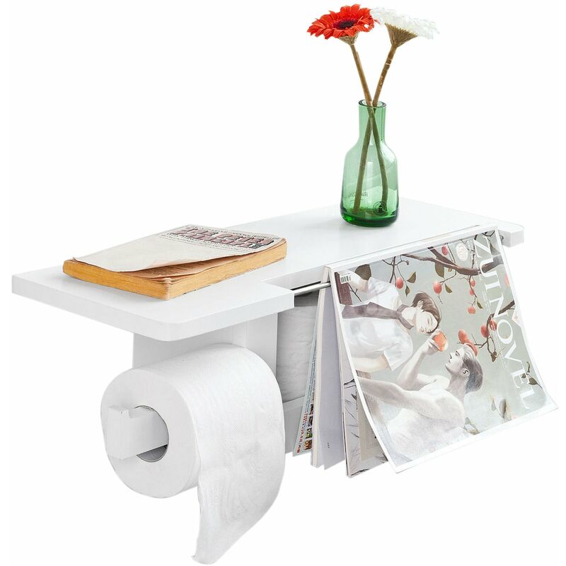 

® Soporte de rollo de papel higiénico con pantalla, estante liberación de toallas,blanco ,FRG175-W, ES - Sobuy