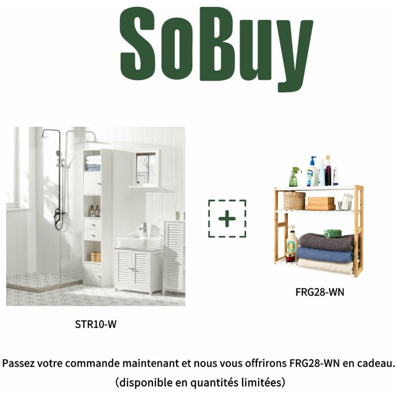 STR10-W Meuble Colonne de Salle de Bain Armoire de Rangement Placard de Rangement Armoire sur Pied - Sobuy