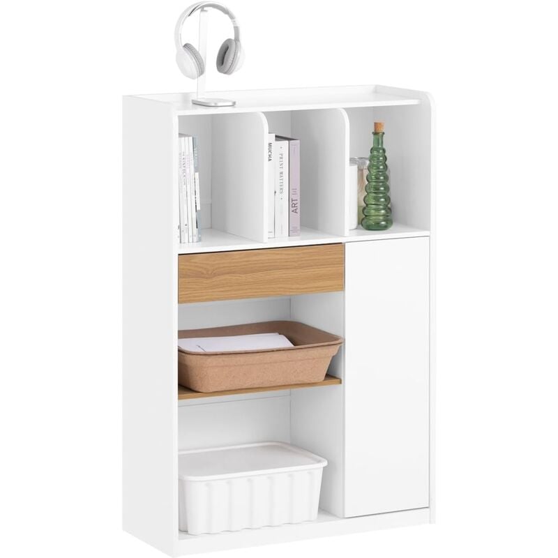 STR11-WN Bibliothèque avec Tiroir, Bureaux, Petite Bureau avec Étagères de Rangement, Étagère de Bureau, Placard de Rangement, avec 1 Tiroir et 1