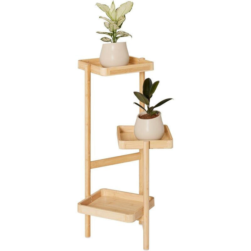 STR12-N Étagère à Fleurs Support de Pots de Fleurs Porte Plante en Bambou à 3 Niveaux Présentoire de Jardin pour Intérieur et Extérieur, L31cm x