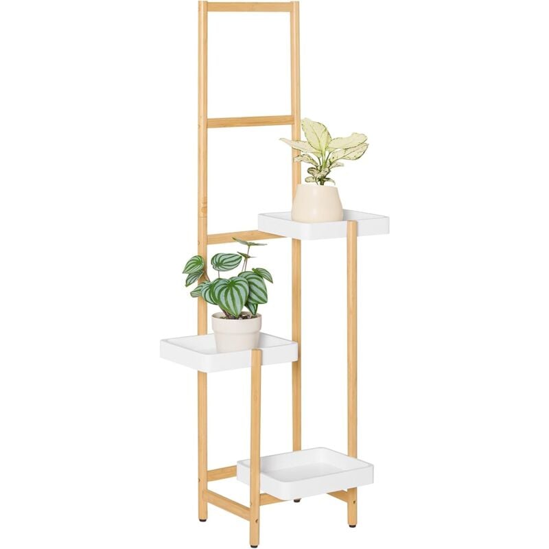 STR13-WN Étagère à Fleurs Support de Pots de Fleurs Porte Plante en Bambou à 5 niveaux Présentoire de Jardin pour Intérieur et Extérieur, L31cm x