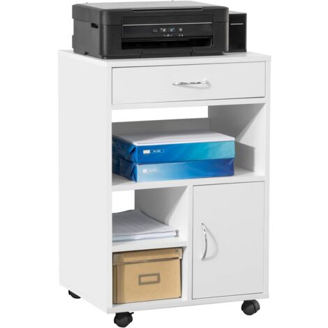 Sobuy – Meuble de rangement pour imprimante à roulettes – 50x40x75 cm – 3 compartiments ouverts et 1 tiroir – Capacité 50 kg – FBT106W