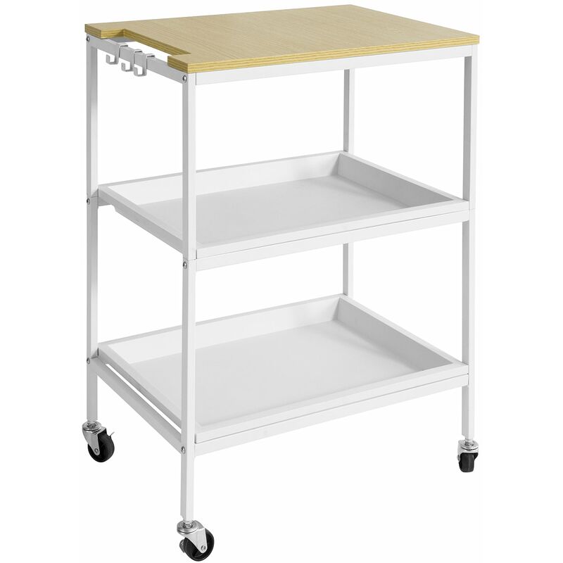 

SoBuy SVW13-W Carrito de Servicio Camarera con Ruedas móvil con 2 bandejas extraíbles y 3 Ganchos, 60 x 41 x 81 cm ES