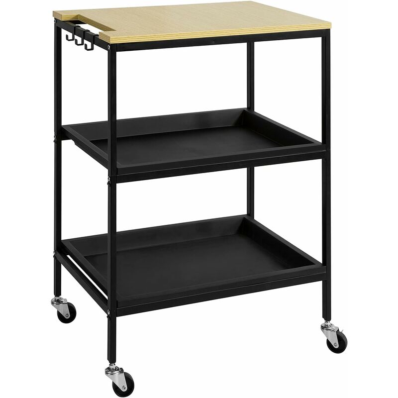 SoBuy SVW13-SCH Chariot de Bar Chariot de Rangement à l'île de Cuisine Desserte à roulettes Table Roulante Chariot de Service Roulant avec 2 Plateaux