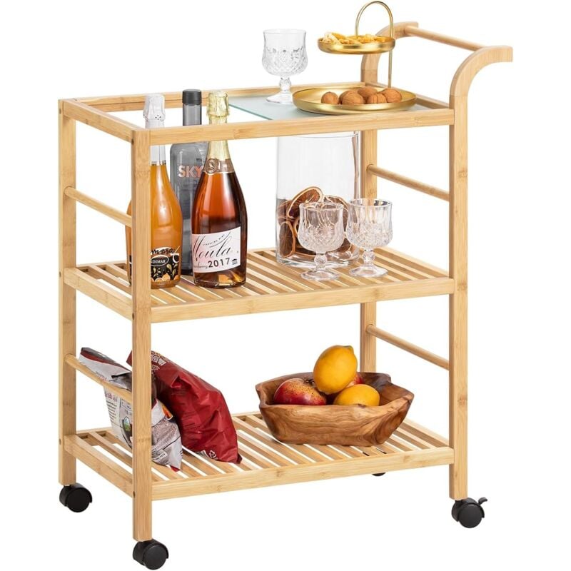 Sobuy - SVW24-N Chariot de Service à Roulettes, Desserte de Cuisine Roulante, Étagère de Cuisine, Meuble de Rangement à 3 Niveaux avec Poignée, pour