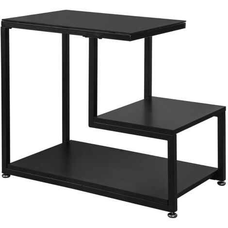 Sobuy – Bout de canapé FBT65SCH – Table d’appoint noire avec 3 étagères de rangement – Verre trempé et métal – Dimensions L65cm x H55cm x P35cm