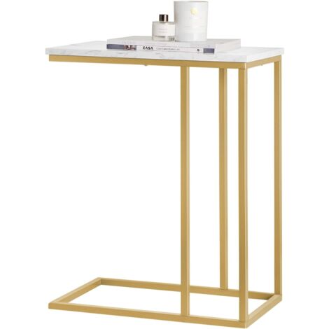 Sobuy – Table d'appoint moderne FBT87G – Effet marbre – 48 x 30 x 60 cm – Tube en métal doré – Pour salon, chambre ou bureau