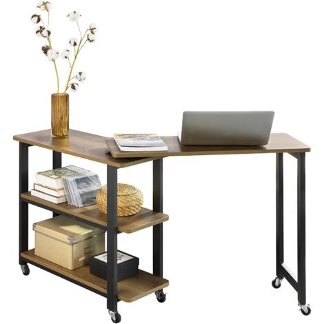 Sobuy – Table d'appoint rotative FWT83PF – Bout de canapé à roulettes – 2 étagères de rangement – Dimensions L133 x P30 x H69 cm