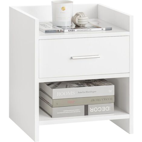 Sobuy – Table de chevet moderne avec 1 tiroir et 1 niche – Panneaux de particules agglomérés E1 – Dimensions L38 x H45 x P35 cm – FBT66W