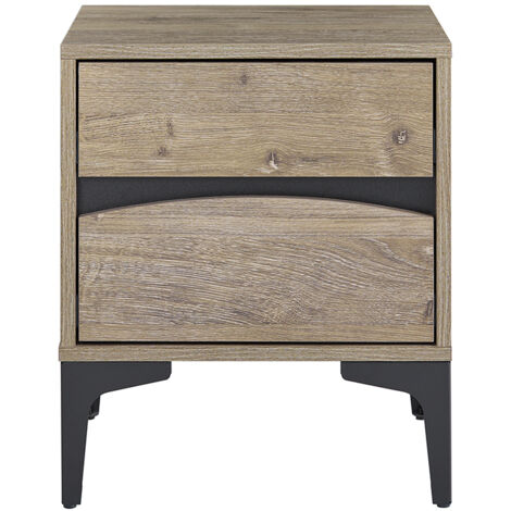 SoBuy Table de Chevet, 2 tiroirs façade courbée, Effet Bois & Pieds métalliques, Table d’appoint Moderne pour Chambre, 40×40×47 cm, Naturel FBT165-N