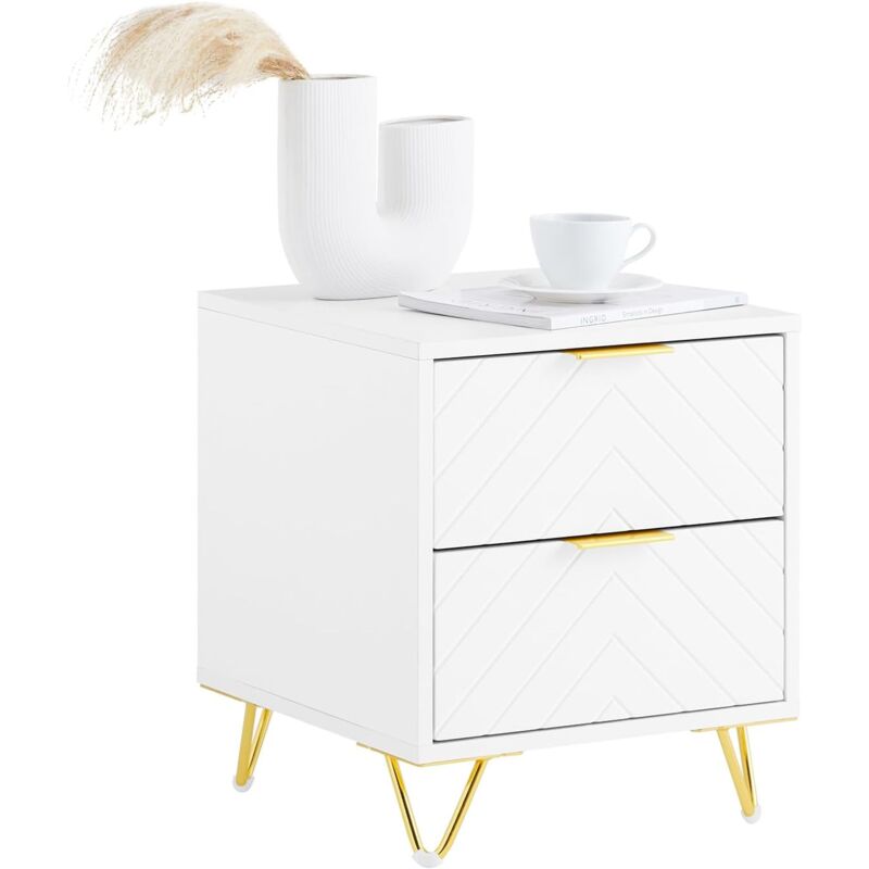 Table de Chevet à 2 Tiroirs, Table de Nuit, Bout de Canapé, Table d'Appoint, Table Basse, Blanc, FBT160-W - Sobuy