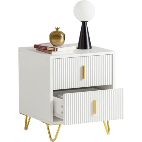 SoBuy Table de Chevet avec 2 tiroirs Table de Nuit Bout de canapé Table d'appoint Table Table de Café, Salon, Chambre, Bureau, Blanc, 40x40x47cm, FBT115-W