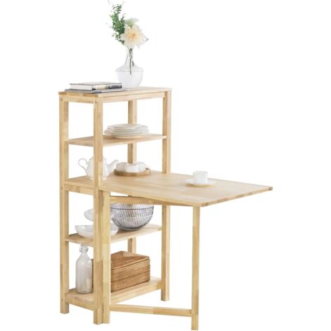 Sobuy – Table de salle à manger pliante FWT70N – Bois d'hévéa – Dimensions 98 x 60 x 126 cm – Étagères de rangement – Montage facile