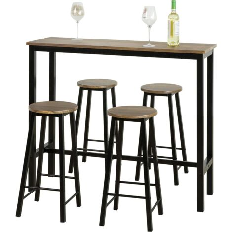Sobuy – Table haute de bar bistrot avec 4 tabourets – Dimensions table L120 x P40 x H100 cm – Structure métal époxy – OGT22SCH