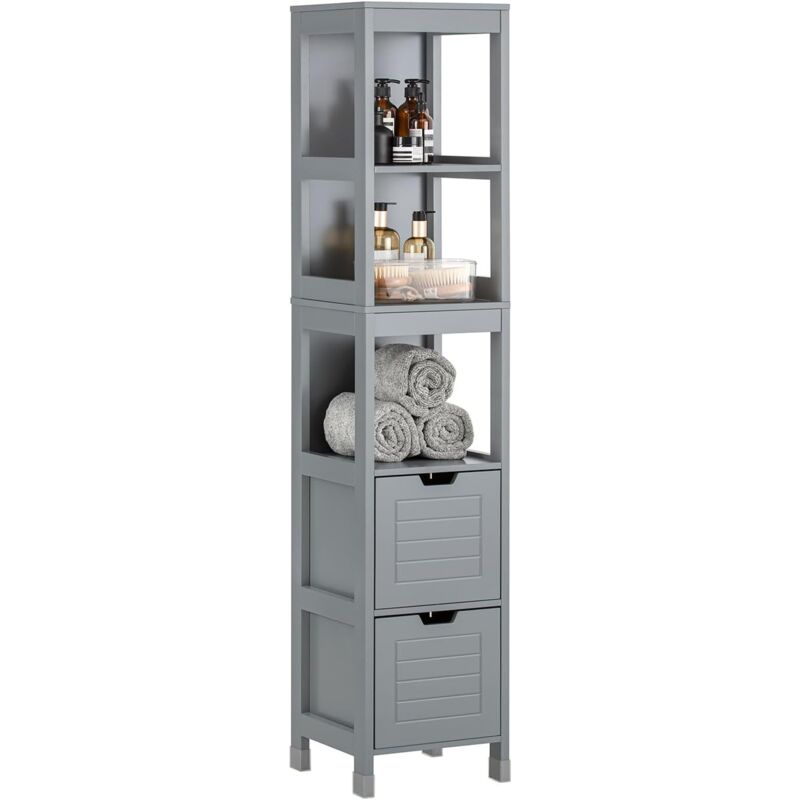 Tall Bathroom Storage Cabinet with 3 Shelves and 2 Drawers, FRG126-SG - Sobuy