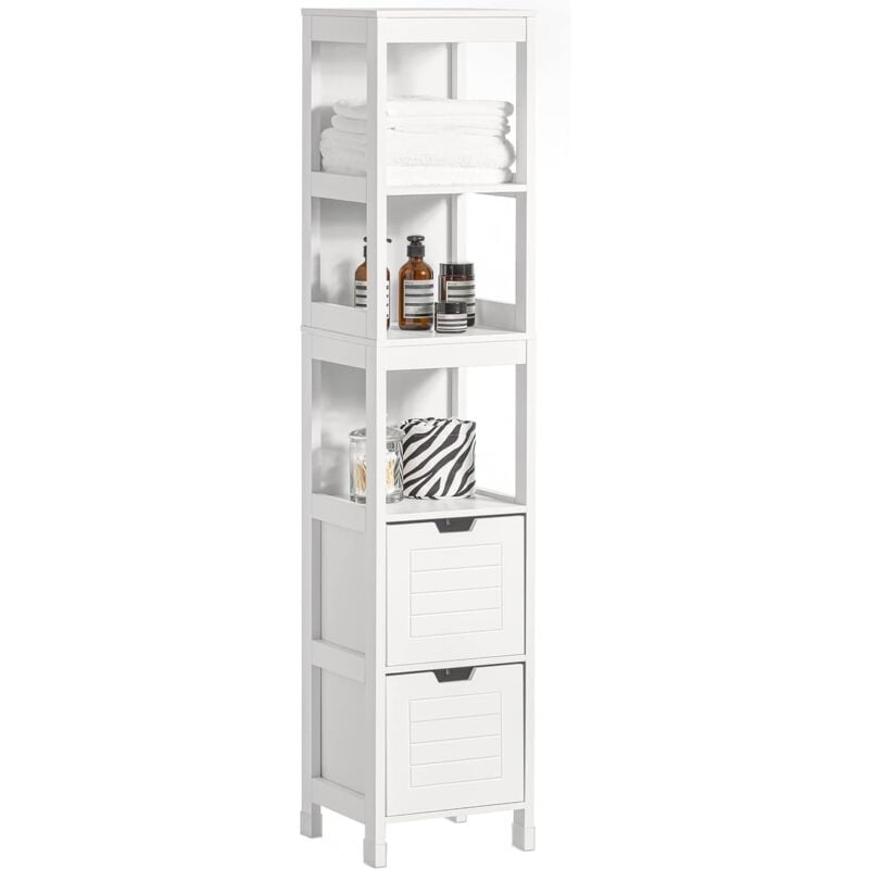 Sobuy Tall Bathroom Storage Cabinet With 3 Shelves And 2 Drawers Frg126 W