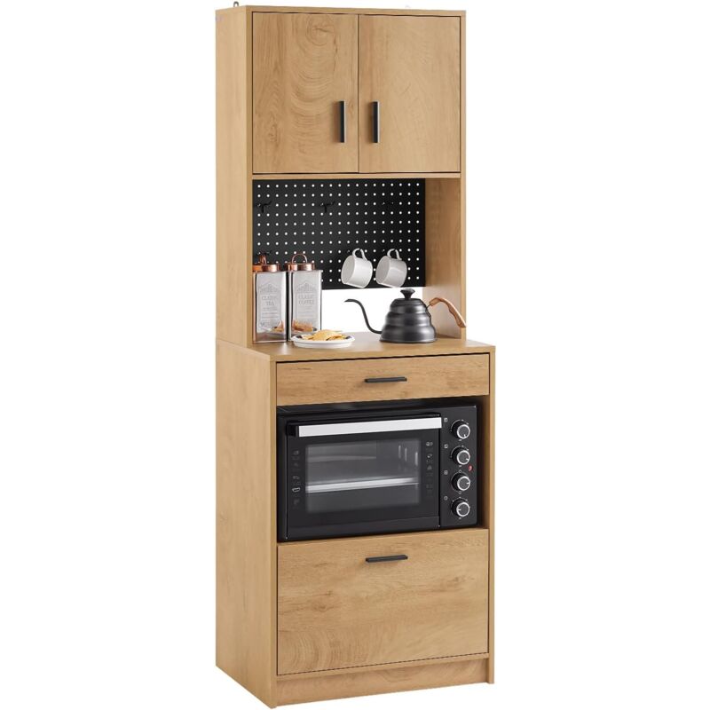Tall Cupboard Microwave Stand Sideboard With Pegboard Hooks, fsb98-n - Sobuy