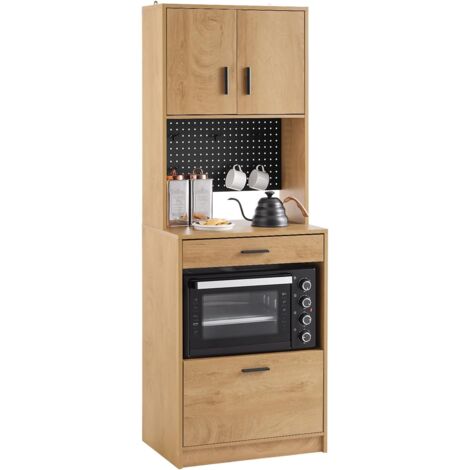 SoBuy Tall Cupboard Microwave Stand Sideboard with Pegboard Hooks,FSB98-N