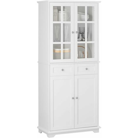 SoBuy Tall Cupboard with 2 Cabinets and 2 Drawers,FSB76-W
