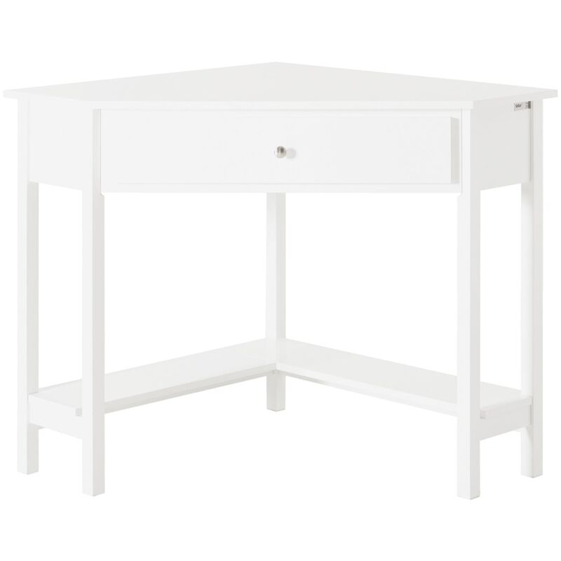 Consolle Angolare Bianca Con Cassetto | Tavolo D'Angolo Moderno | In MDF Laccato