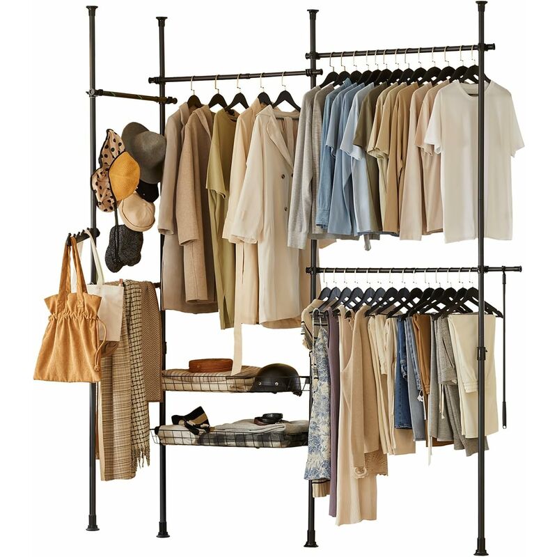 Sobuy - Clothes Racks Adjustable Wardrobe Organiser Clothes Shelf,KLS04-SCH
