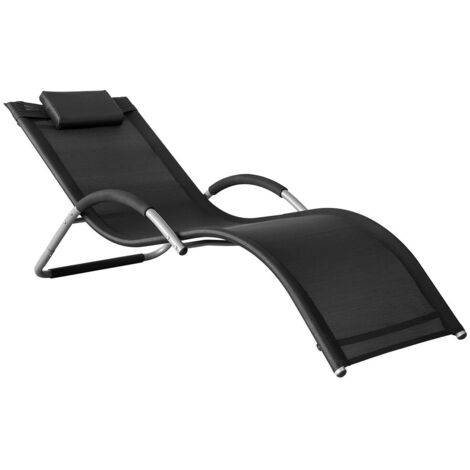Sobuy – Transat de jardin OGS38SCH – Cadre métal antirouille – Assise textilène noire – Dimensions L172 x P63 x H66 cm – Capacité 100 kg