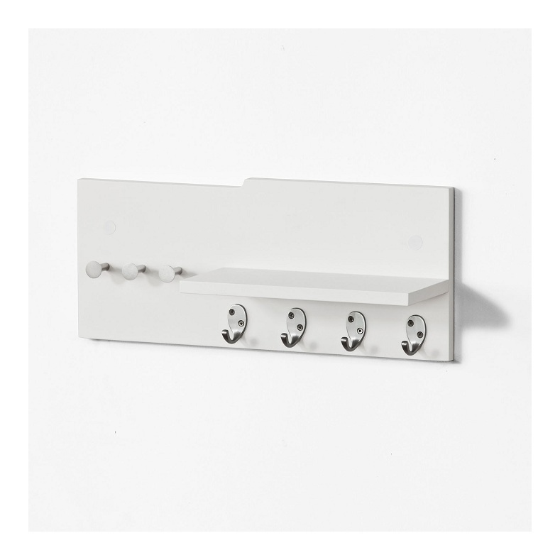 SoBuy Wall Coat Rack with 7 Hangers and Storage Shelf, White Wood, FRG54-W