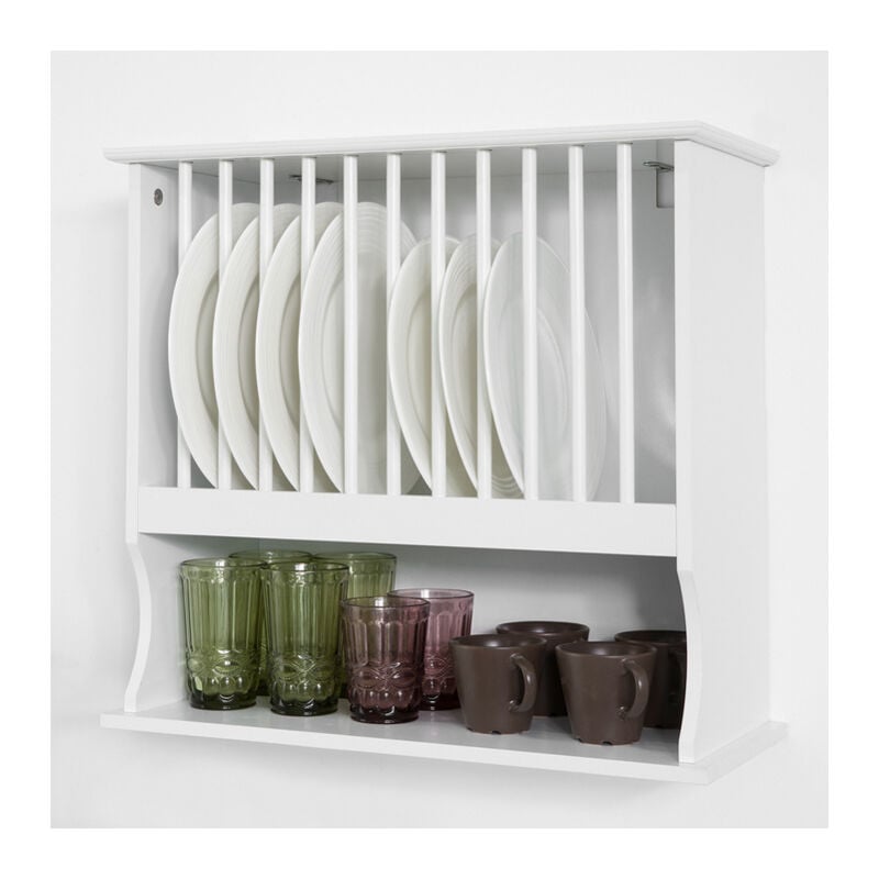 Sobuy - Wall Mounted Kitchen Plate Cup Rack, Kitchen Wall Shelf, Kitchen Storage Rack Shelf KCR04-W