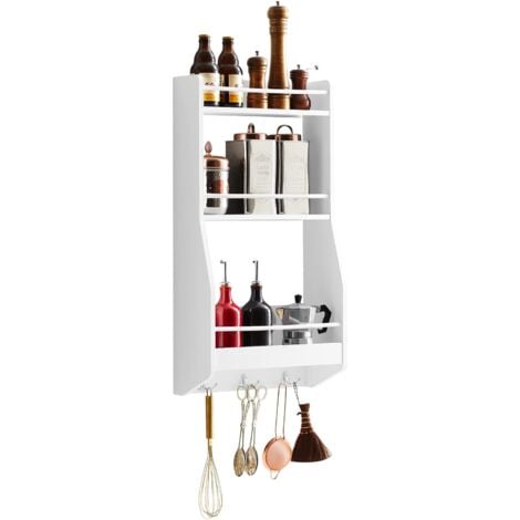 SoBuy Wall Mounted Shelf Rack with 3 Shelves & 3 Hooks,KCR12-W