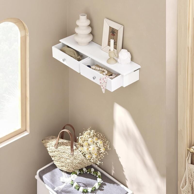 Sobuy Wall Mounted Shelf With 2 Drawers Storage Unit White
