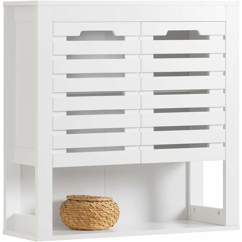 Wall Storage Cabinet Cupboard with Double Slatted Doors,BZR51-W - Sobuy